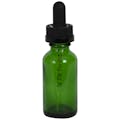 1 oz. Green Glass Boston Round Bottle with 20/400 Black Graduated CRC Dropper Cap with Glass Pipette