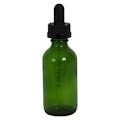 2 oz. Green Glass Boston Round Bottle with 20/400 Black Graduated CRC Dropper Cap with Glass Pipette