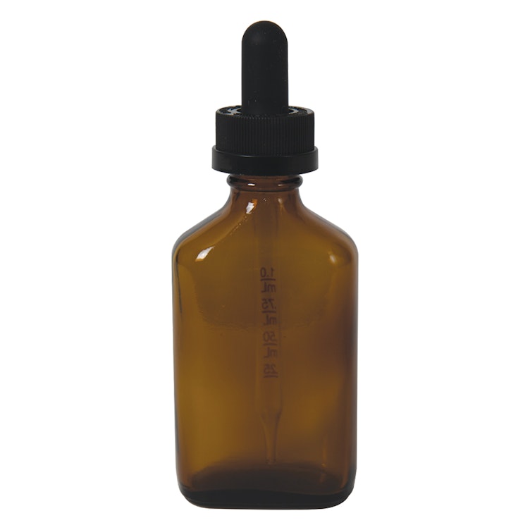 2 oz. Rockefeller Century Oval Amber Glass Bottle with 20/400 Black Graduated CRC Dropper Cap with Glass Pipette