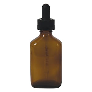 2 oz. Rockefeller Century Oval Amber Glass Bottle with 20/400 Black Graduated CRC Dropper Cap with Glass Pipette