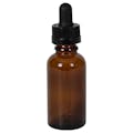 1 oz. Amber Glass Boston Round Bottle with 18/400 Black Non-Graduated CRC Dropper Cap with Glass Pipette
