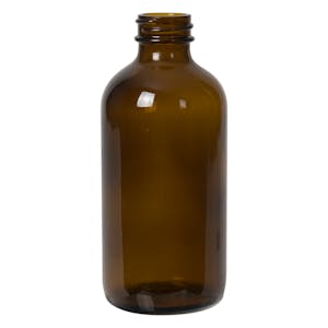 8 oz. Amber Glass Food-Grade Boston Round Bottle with 28/400 Neck (Cap Sold Separately)