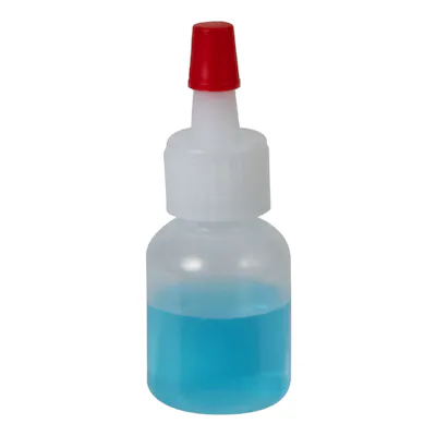 1/4 oz. Natural LDPE Boston Round Bottle with 15/415 Natural Yorker Dispensing Cap with Regular Red Tip