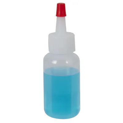 1 oz. Natural LDPE Boston Round Bottle with 20/410 Natural Yorker Dispensing Cap with Regular Red Tip