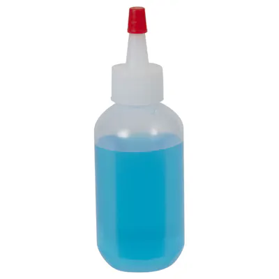 2 oz. Natural LDPE Boston Round Bottle with 20/410 Natural Yorker Dispensing Cap with Regular Red Tip