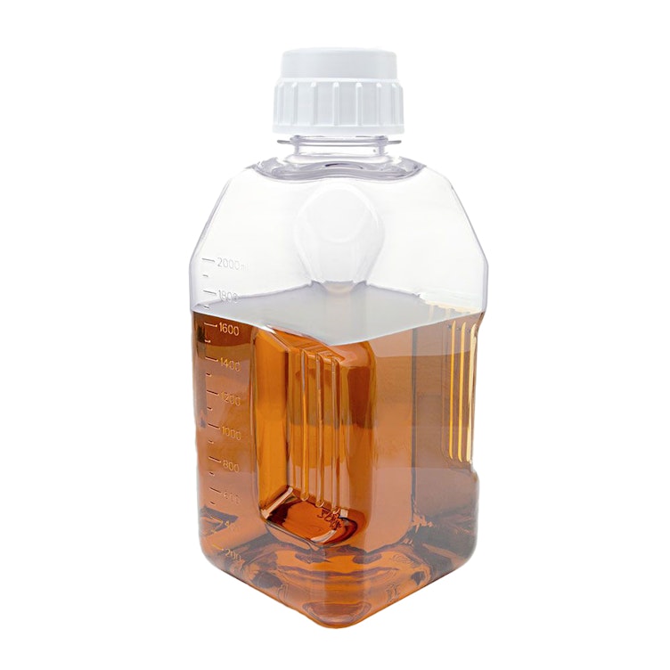 2000mL Diamond® RealSeal™ Clear PETG Sterile Square Media Bottle with 53mm White Cap - Package of 6