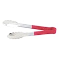Heat-Resistant Stainless Steel Utility Tongs with Red Polypropylene Handle - 9" Long