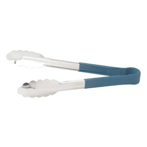 Heat-Resistant Stainless Steel Utility Tongs with Blue Polypropylene Handle - 9" Long