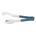 Heat-Resistant Stainless Steel Utility Tongs with Blue Polypropylene Handle - 9" Long