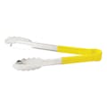 Heat-Resistant Stainless Steel Utility Tongs with Yellow Polypropylene Handle - 9" Long