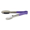 Heat-Resistant Stainless Steel Utility Tongs with Purple Polypropylene Handle - 9" Long