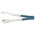 Heat-Resistant Stainless Steel Utility Tongs with Blue Polypropylene Handle - 12" Long