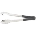 Heat-Resistant Stainless Steel Utility Tongs with Black Polypropylene Handle - 12" Long