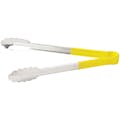 Heat-Resistant Stainless Steel Utility Tongs with Yellow Polypropylene Handle - 12" Long