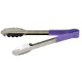 Heat-Resistant Stainless Steel Utility Tongs with Purple Polypropylene Handle - 12" Long