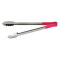 Heat-Resistant Stainless Steel Utility Tongs with Red Polypropylene Handle - 16" Long