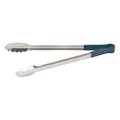 Heat-Resistant Stainless Steel Utility Tongs with Blue Polypropylene Handle - 16" Long