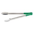 Heat-Resistant Stainless Steel Utility Tongs with Green Polypropylene Handle - 16" Long