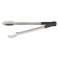 Heat-Resistant Stainless Steel Utility Tongs with Black Polypropylene Handle - 16" Long