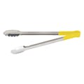 Heat-Resistant Stainless Steel Utility Tongs with Yellow Polypropylene Handle - 16" Long