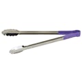 Heat-Resistant Stainless Steel Utility Tongs with Purple Polypropylene Handle - 16" Long