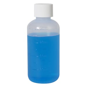 4 oz. Natural LDPE Graduated Boston Round Bottle with 24/410 White Ribbed Cap with F217 Liner