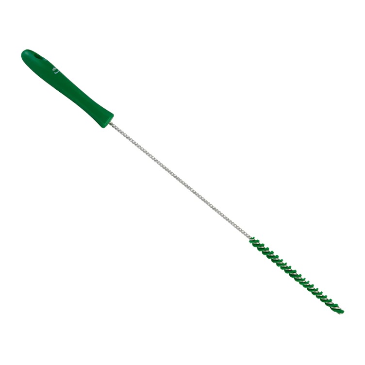 Green Vikan® Stainless Steel Tube Brush with Stiff Polyester Bristles & Polypropylene Handle - 0.4" Dia. x 19.7" L