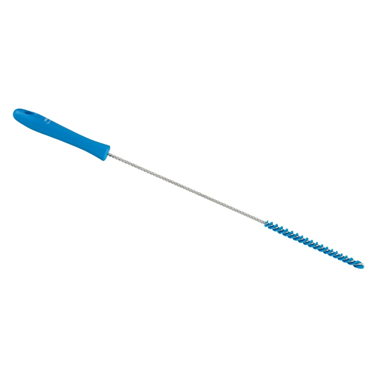 Blue Vikan® Stainless Steel Tube Brush with Stiff Polyester Bristles & Polypropylene Handle - 0.4" Dia. x 19.7" L