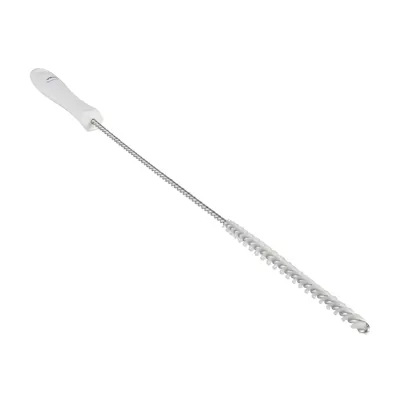 White Vikan® Stainless Steel Tube Brush with Stiff Polyester Bristles & Polypropylene Handle - 0.4" Dia. x 19.7" L