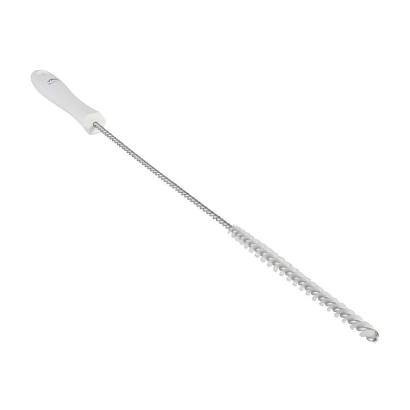 White Vikan® Stainless Steel Tube Brush with Stiff Polyester Bristles & Polypropylene Handle - 0.4" Dia. x 19.7" L