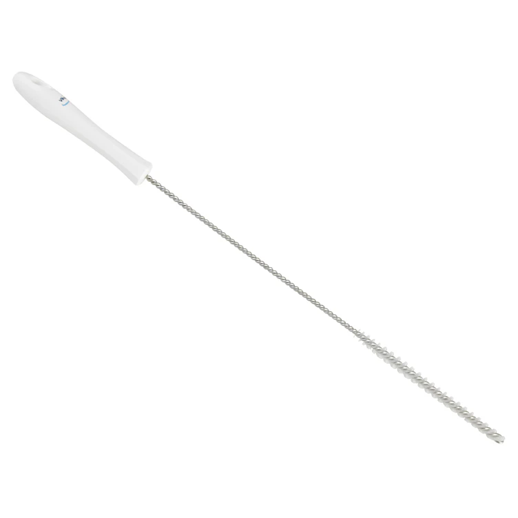 White Vikan® Stainless Steel Tube Brush with Stiff Polyester Bristles & Polypropylene Handle - 0.4" Dia. x 19.7" L