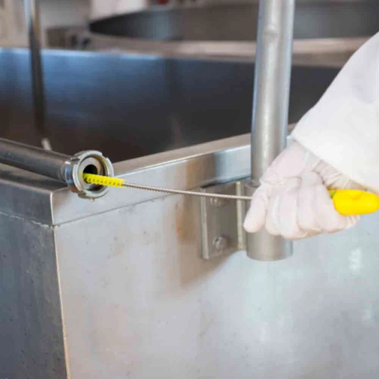 White Vikan® Stainless Steel Tube Brush with Stiff Polyester Bristles & Polypropylene Handle - 0.4" Dia. x 19.7" L