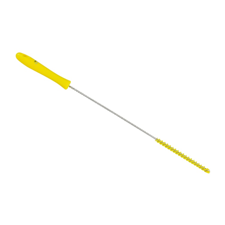 Yellow Vikan® Stainless Steel Tube Brush with Stiff Polyester Bristles & Polypropylene Handle - 0.4" Dia. x 19.7" L