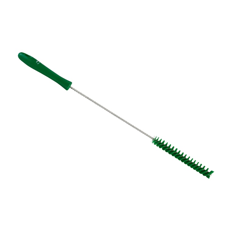 Green Vikan® Stainless Steel Tube Brush with Medium Polyester Bristles & Polypropylene Handle - 0.8" Dia. x 19.7" L