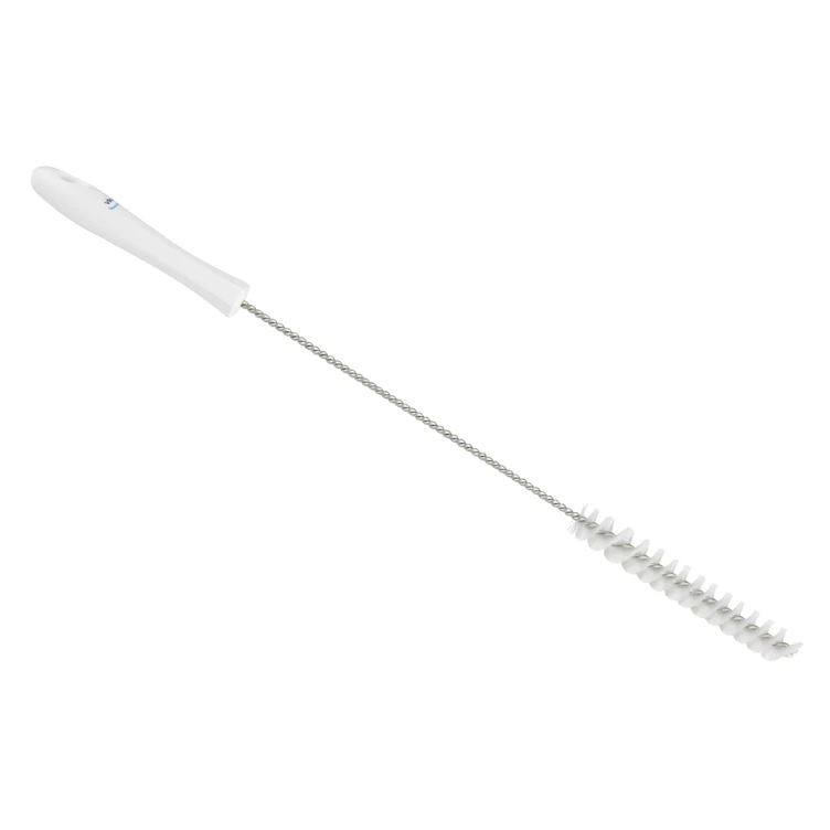 White Vikan® Stainless Steel Tube Brush with Medium Polyester Bristles & Polypropylene Handle - 0.8" Dia. x 19.7" L