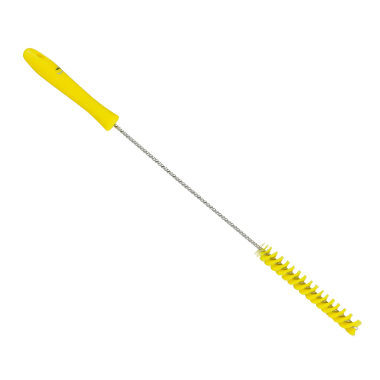 Yellow Vikan® Stainless Steel Tube Brush with Medium Polyester Bristles & Polypropylene Handle - 0.8" Dia. x 19.7" L