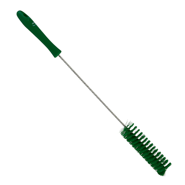 Green Vikan® Stainless Steel Tube Brush with Stiff Polyester Bristles & Polypropylene Handle - 1.6" Dia. x 19.7" L