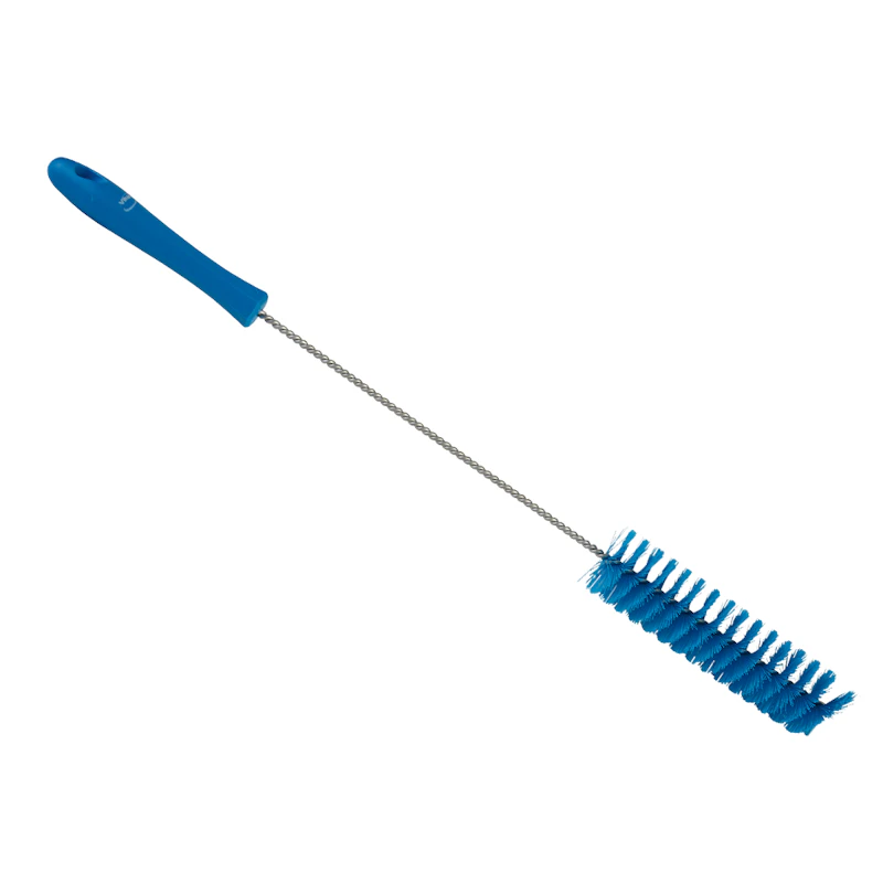 Blue Vikan® Stainless Steel Tube Brush with Stiff Polyester Bristles & Polypropylene Handle - 1.6" Dia. x 19.7" L