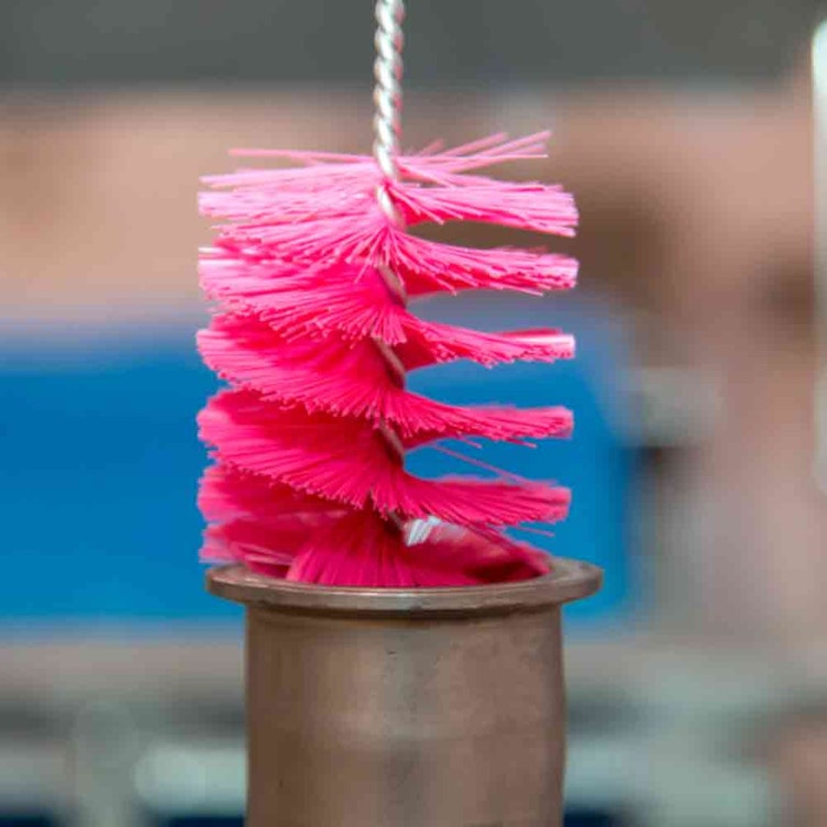 Red Vikan® Stainless Steel Tube Brush with Stiff Polyester Bristles & Polypropylene Handle - 1.6" Dia. x 19.7" L