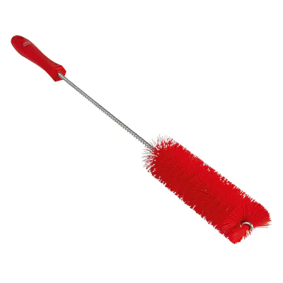 Red Vikan® Stainless Steel Tube Brush with Stiff Polyester Bristles & Polypropylene Handle - 1.6" Dia. x 19.7" L