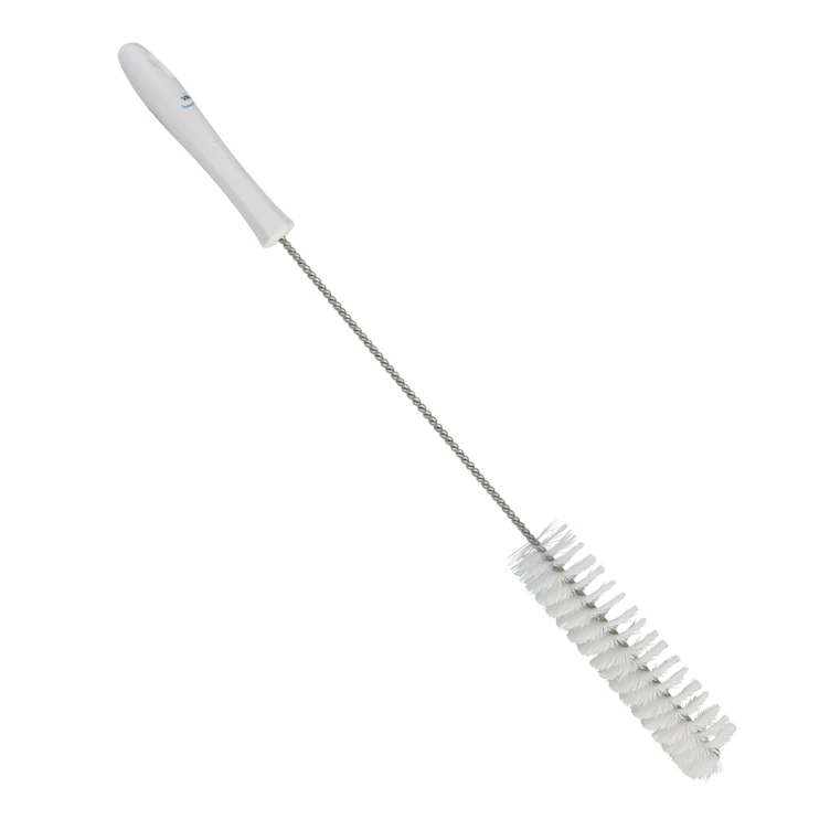White Vikan® Stainless Steel Tube Brush with Stiff Polyester Bristles & Polypropylene Handle - 1.6" Dia. x 19.7" L