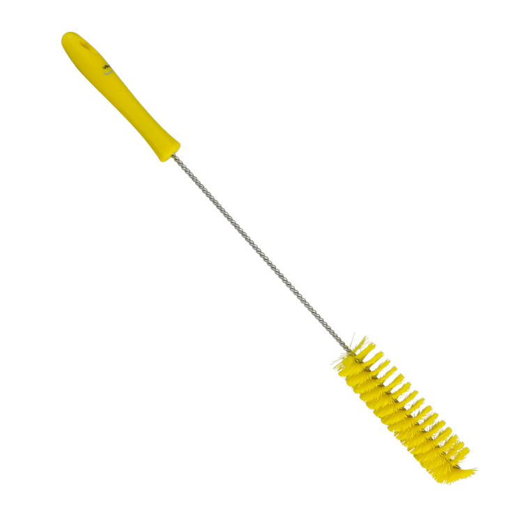 Yellow Vikan® Stainless Steel Tube Brush with Stiff Polyester Bristles & Polypropylene Handle - 1.6" Dia. x 19.7" L