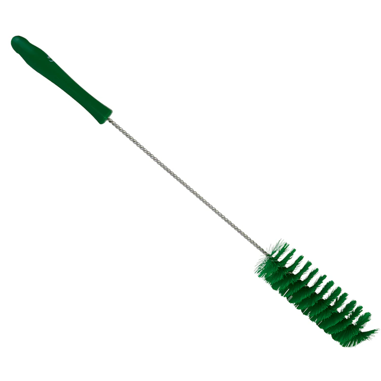 Green Vikan® Stainless Steel Tube Brush with Medium Polyester Bristles & Polypropylene Handle - 2" Dia. x 19.7" L