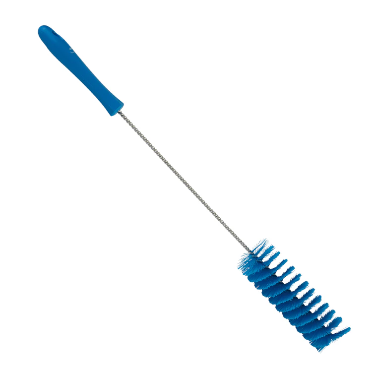 Blue Vikan® Stainless Steel Tube Brush with Medium Polyester Bristles & Polypropylene Handle - 2" Dia. x 19.7" L