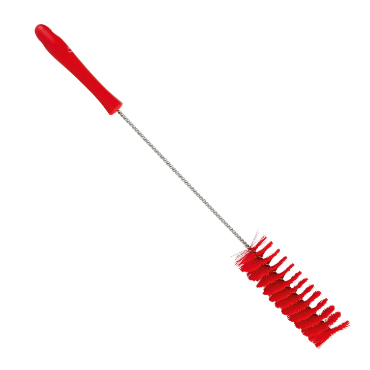 Red Vikan® Stainless Steel Tube Brush with Medium Polyester Bristles & Polypropylene Handle - 2" Dia. x 19.7" L