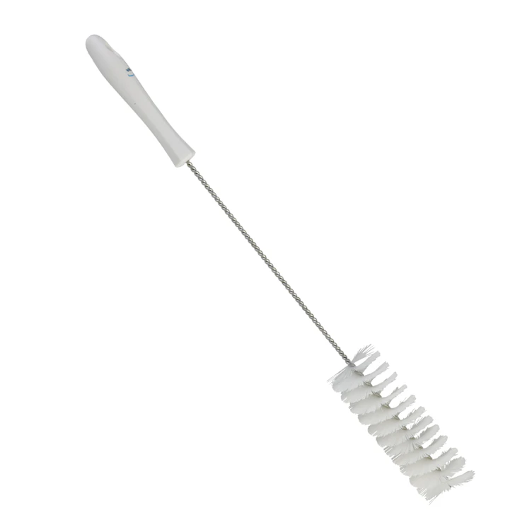 White Vikan® Stainless Steel Tube Brush with Medium Polyester Bristles & Polypropylene Handle - 2" Dia. x 19.7" L
