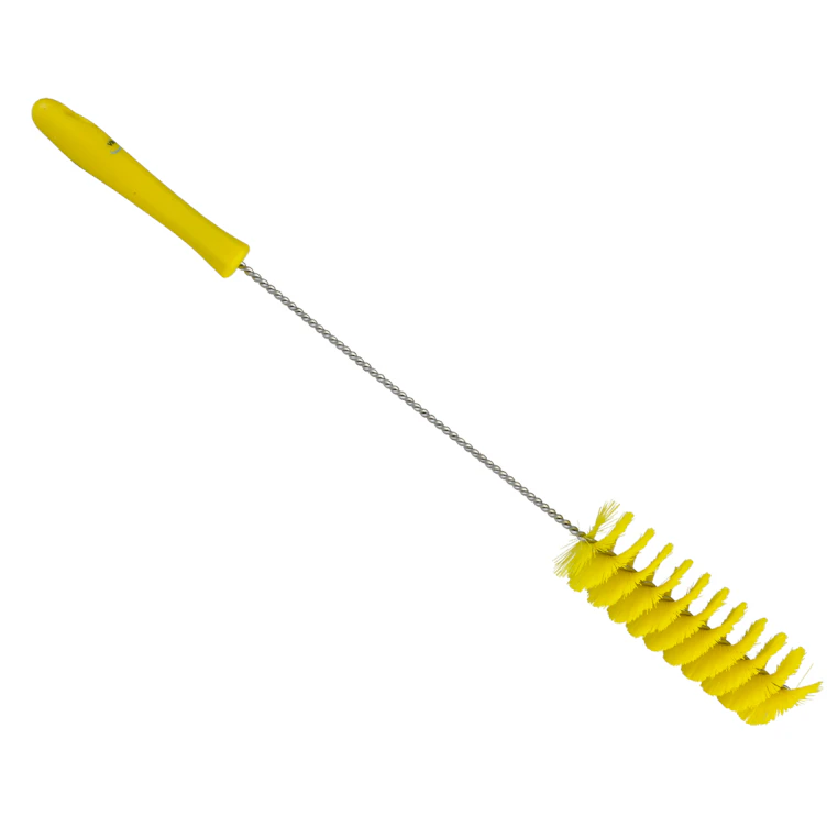 Yellow Vikan® Stainless Steel Tube Brush with Medium Polyester Bristles & Polypropylene Handle - 2" Dia. x 19.7" L