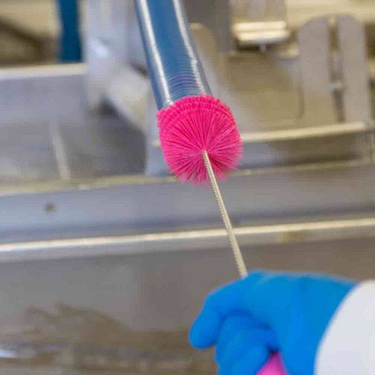 Green Vikan® Stainless Steel Tube Brush with Medium Polyester Bristles & Polypropylene Handle - 2.4" Dia. x 19.7" L