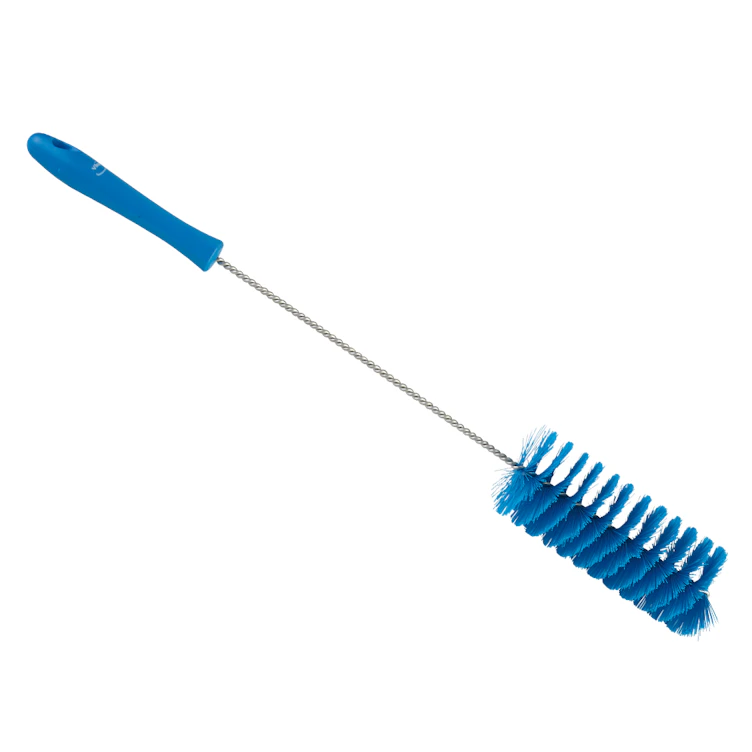Blue Vikan® Stainless Steel Tube Brush with Medium Polyester Bristles & Polypropylene Handle - 2.4" Dia. x 19.7" L