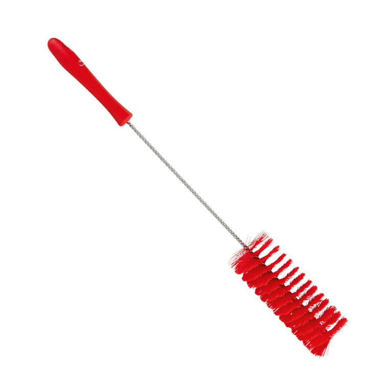 Red Vikan® Stainless Steel Tube Brush with Medium Polyester Bristles & Polypropylene Handle - 2.4" Dia. x 19.7" L